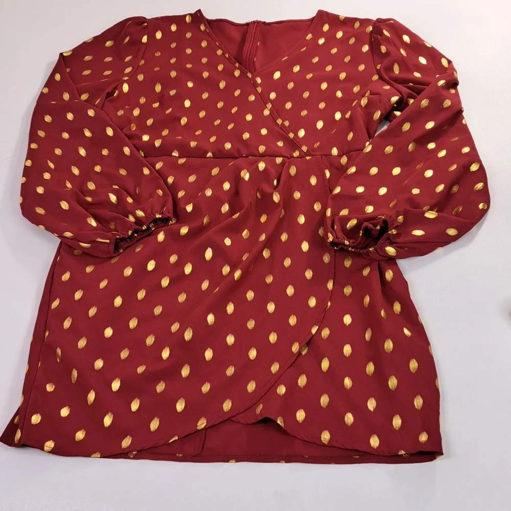 SHEIN Gold Dots Burgundy Red Tunic Size XL US 12 - Picture 6 of 15
